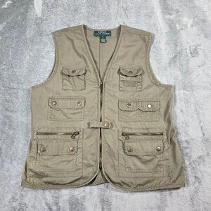 Lauren Ralph Lauren Vest Womens M Green Utility Hunting Hiking Safari Pockets